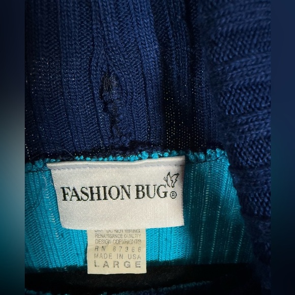 Fashion bug vintage mock neck sleeveless striped sweater size Large Blue - Picture 4 of 5